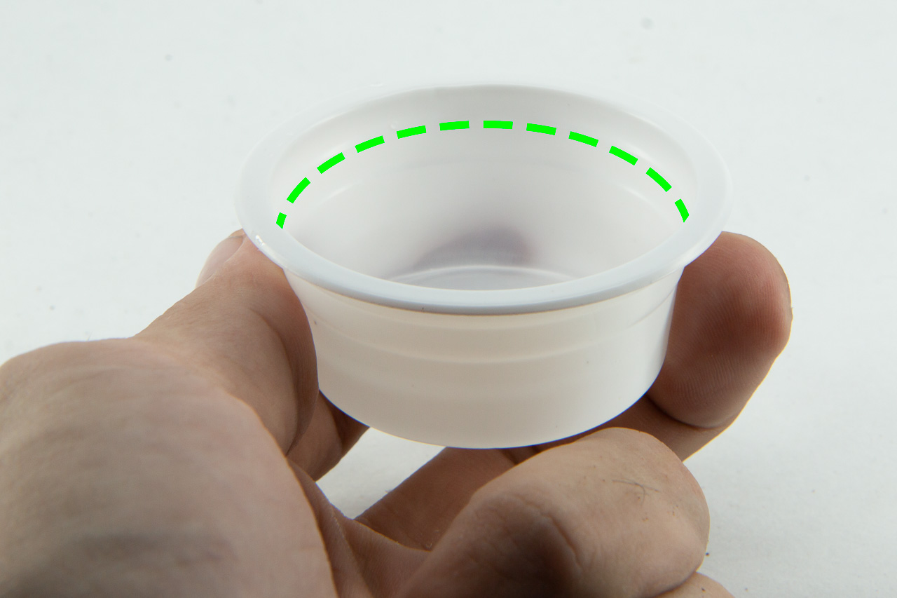 White 30mL plastic cup with a superimposed level indicator